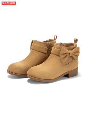 Girls Bow Suede Ankle Boots Chunky Low Heel Chelsea Zipper Booties